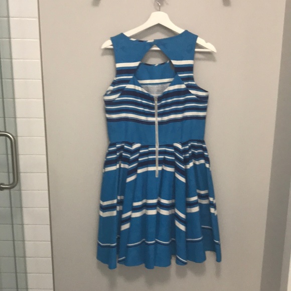 Gabby Skye Blue Stripped Fit and Flare Dress - Picture 3 of 7